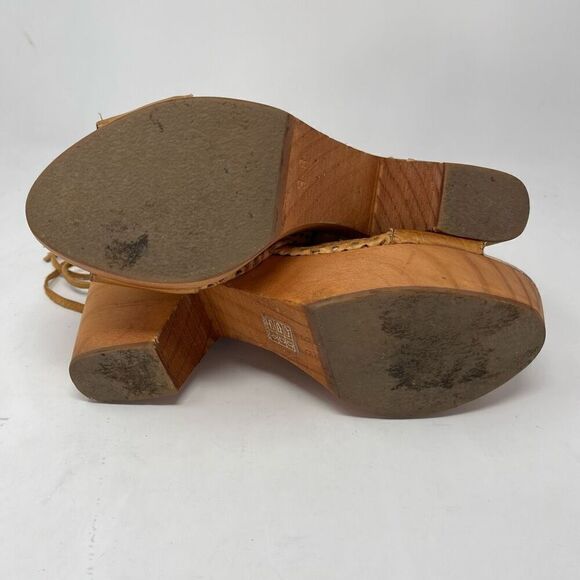 Free People Cognac Brown Leather + Wooden Platform Revolver Clog Sandal Size 38 - Picture 7 of 8